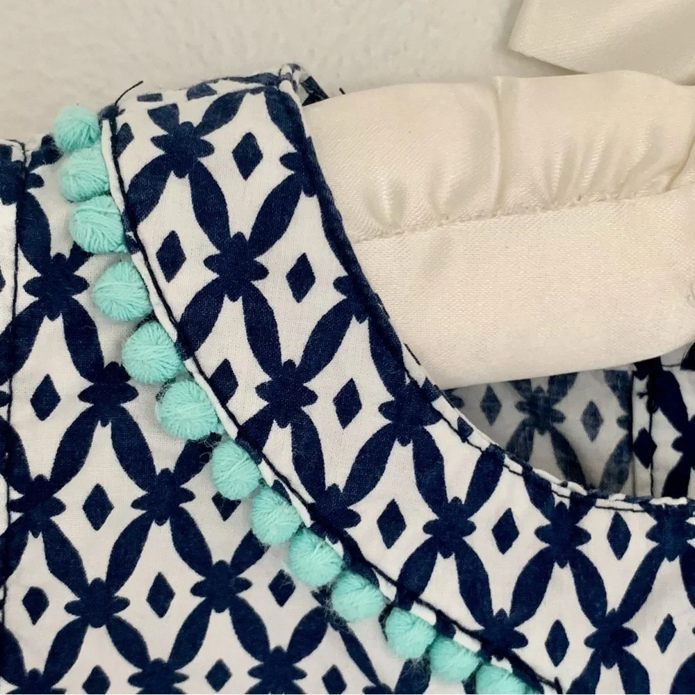 Carter's Toddler Girls Cotton Dress Pom Pom Boho Colorful Print Blue White Sz 4T